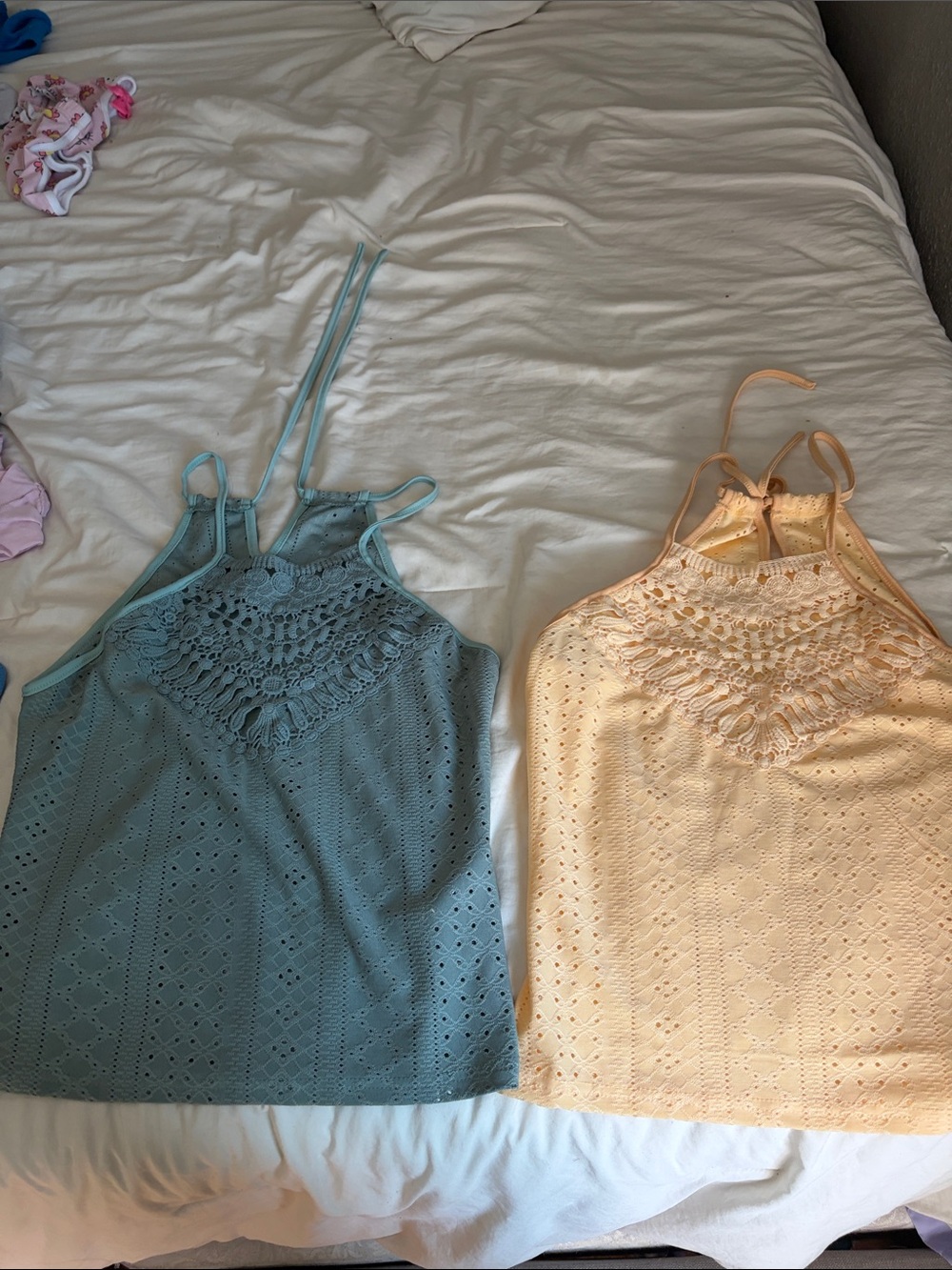 Crochet Halter Tank Top - Blue and Peach
